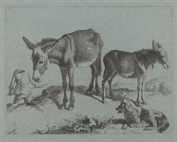 Donkey with her Foal, a Dog, and a Peasant Man, 1762  /  1763. Creator: Francesco Londonio