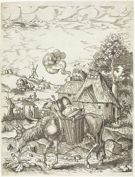 The Donkey Laden with Food, from Emblematic Figures of Animals, 1633. Creator: Adriaen van de Venne