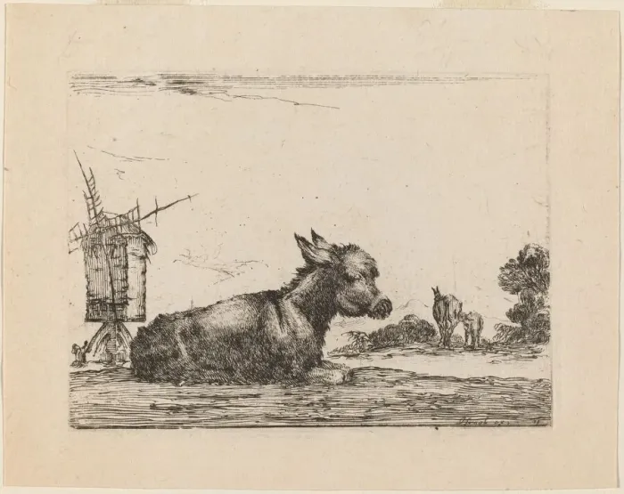 Framed Print : Donkey Resting, 1642. Creator: Stefano della Bella Framed Print : Donkey Resting, 1642. Creator: Stefano della Bella