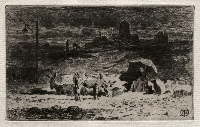 Framed Print : The Donkeys at the Hill of the Cailles, c. 1875. Creator: Felix Hilaire Buhot (French Framed Print : The Donkeys at the Hill of the Cailles, c. 1875. Creator: Felix Hilaire Buhot (French
