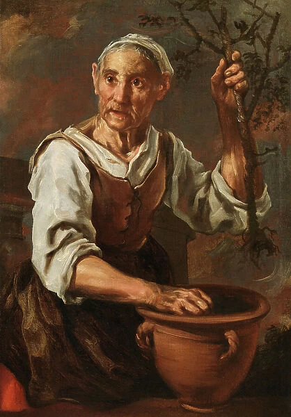 Donna che invasa un alberello (Woman planting a small tree), c.1654. Creator: Keilhau (Keil), Bernardo Eberhart, (Monsù Bernardo) (1624-1687)