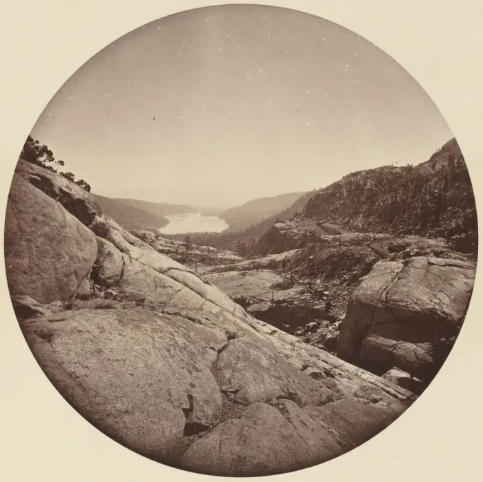 Framed Print : Donner Lake, California, c. 1860s. Creator: Carleton Emmons Watkins Framed Print : Donner Lake, California, c. 1860s. Creator: Carleton Emmons Watkins