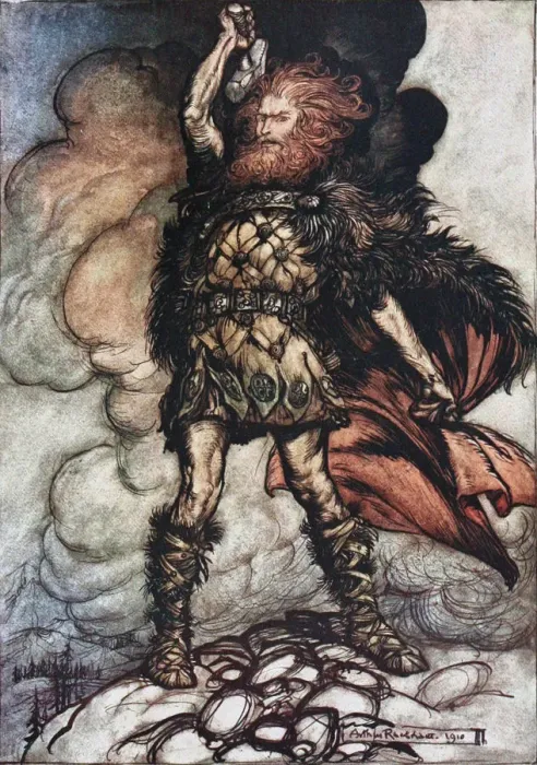 Framed Print : Donner, your lord, summons his hosts! Illustration for The Rhinegold and The Valkyrie by Richard W Artist: Rackham, Arthur (1867-1939) Framed Print : Donner, your lord, summons his hosts! Illustration for The Rhinegold and The Valkyrie by Richard W Artist: Rackham, Arthur (1867-1939)