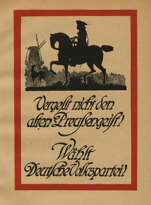 Framed Print : Don't forget the old Prussian spirit! Vote for the German People's Party!, 1919. Creator: Busse, Roman (active around 1919) Framed Print : Don't forget the old Prussian spirit! Vote for the German People's Party!, 1919. Creator: Busse, Roman (active around 1919)