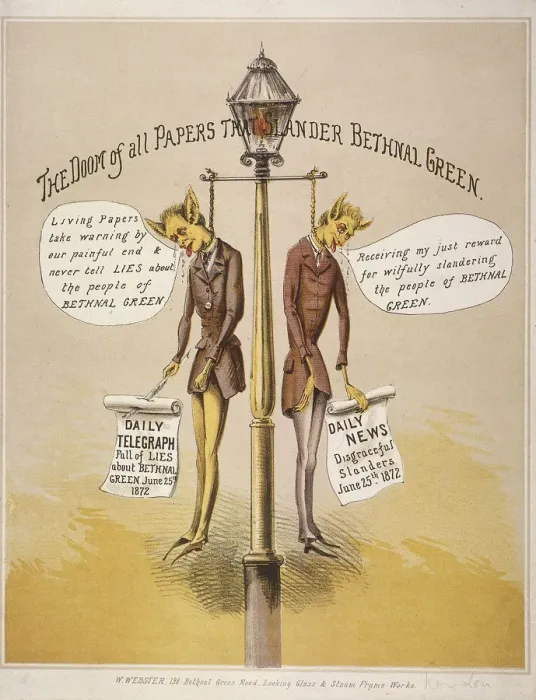 Framed Print : The Doom of all Papers that Slander Bethnal Green, 1872 Framed Print : The Doom of all Papers that Slander Bethnal Green, 1872