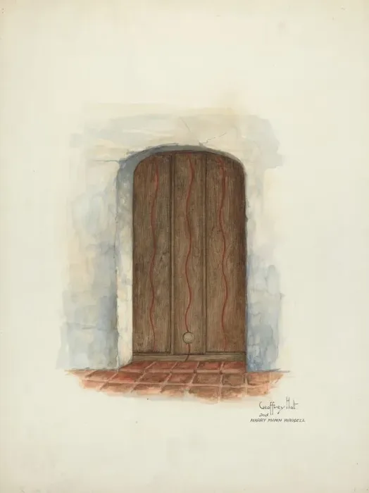 Framed Print : Door, Facade of Mission House, 1937. Creators: Geoffrey Holt, Harry Mann Waddell Framed Print : Door, Facade of Mission House, 1937. Creators: Geoffrey Holt, Harry Mann Waddell
