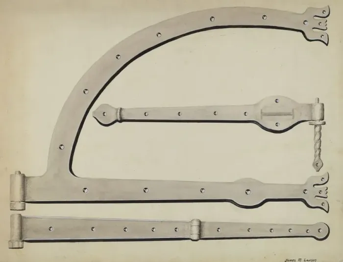 Framed Print : Door Hinges, c. 1936. Creator: James M. Lawson Framed Print : Door Hinges, c. 1936. Creator: James M. Lawson