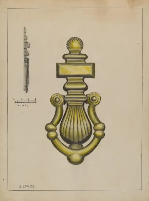 Framed Print : Door Knocker, c. 1936. Creator: Jack Staloff Framed Print : Door Knocker, c. 1936. Creator: Jack Staloff
