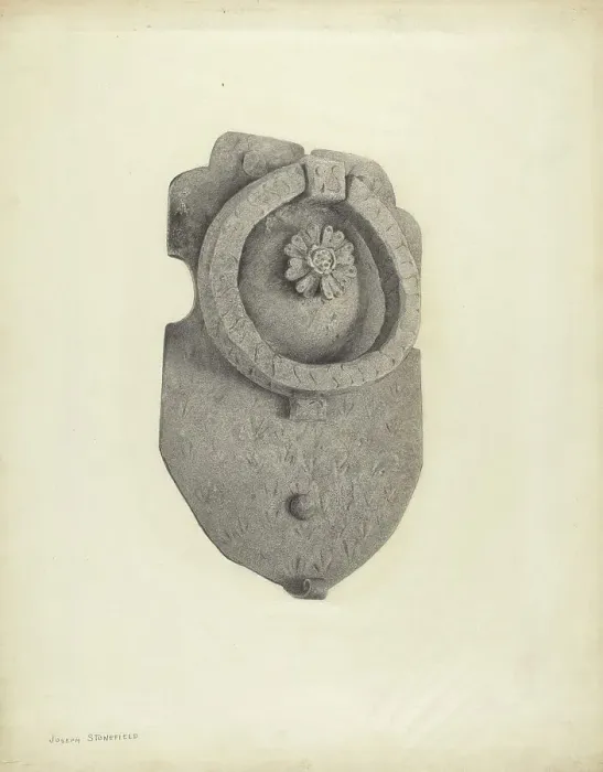 Framed Print : Door Knocker, c. 1939. Creator: Joseph Stonefield Framed Print : Door Knocker, c. 1939. Creator: Joseph Stonefield