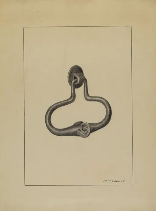 Framed Print : Door Pull and Knocker, c. 1936. Creator: Jack Staloff Framed Print : Door Pull and Knocker, c. 1936. Creator: Jack Staloff