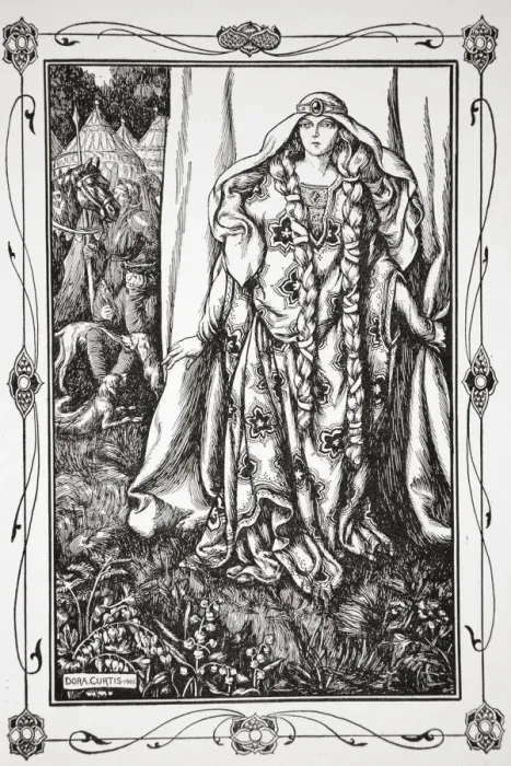 Framed Print : At the door of one stood a lady, 1905. Artist: Dora Curtis Framed Print : At the door of one stood a lady, 1905. Artist: Dora Curtis