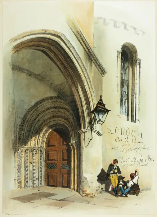 Framed Print : Doorway, Temple, frontispiece to Original Views of London as It Is, 1842 Framed Print : Doorway, Temple, frontispiece to Original Views of London as It Is, 1842