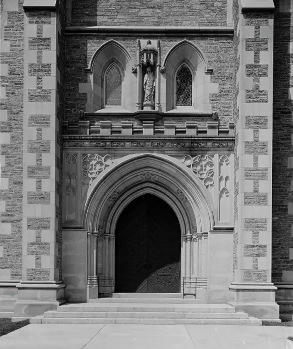 Framed Print : Doorway, Thompson Memorial Chapel, Williams College, Mass. c1908. Creator: Unknown Framed Print : Doorway, Thompson Memorial Chapel, Williams College, Mass. c1908. Creator: Unknown