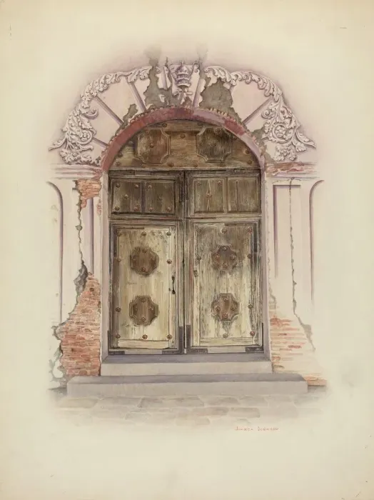 Framed Print : Doorway and Wall Painting, c. 1941. Creator: Juanita Donahoo Framed Print : Doorway and Wall Painting, c. 1941. Creator: Juanita Donahoo