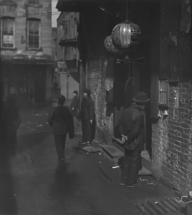 Framed Print : Doorways in dim shadows, Chinatown, San Francisco, between 1896 and 1906. Creator: Arnold Genthe Framed Print : Doorways in dim shadows, Chinatown, San Francisco, between 1896 and 1906. Creator: Arnold Genthe