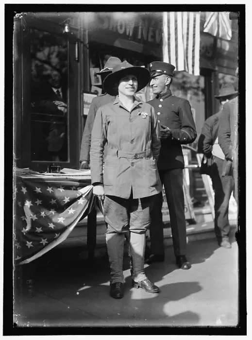 Framed Print : Dora Rodrigues, recruiter for service branches, possibly in front of the Cosmos Theater... May 1917 Creator: Harris & Ewing. Dora Rodrigues, recruiter for service branches, possibly in front of the Cosmos Theater Framed Print : Dora Rodrigues, recruiter for service branches, possibly in front of the Cosmos Theater... May 1917 Creator: Harris & Ewing. Dora Rodrigues, recruiter for service branches, possibly in front of the Cosmos Theater