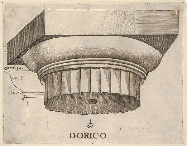 Doric capital with measurements, ca. 1537. Creator: Master GA