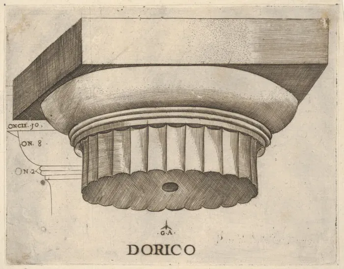 Framed Print : Doric capital with measurements, ca. 1537. Creator: Master GA Framed Print : Doric capital with measurements, ca. 1537. Creator: Master GA