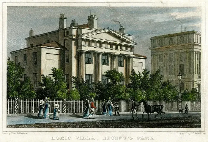 Framed Print : Doric villa, Regents Park, London, 1828. Artist: W Watkins Framed Print : Doric villa, Regents Park, London, 1828. Artist: W Watkins