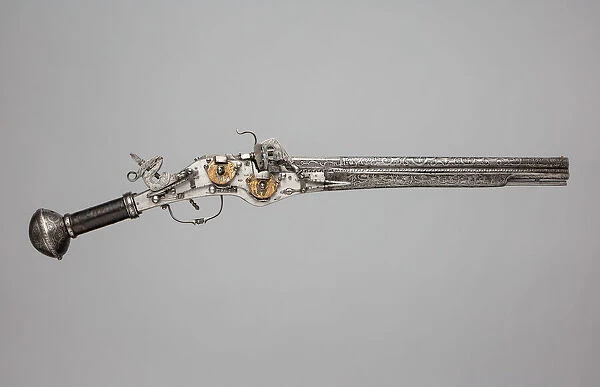 Double-Barreled, Double-Wheellock Pistol, German, Augsburg, ca. 1580. Creator: Unknown