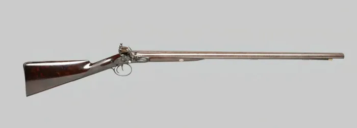 Framed Print : Double-Barreled Flintlock Fowling Piece, England, c. 1820. Creator: Joseph Manton