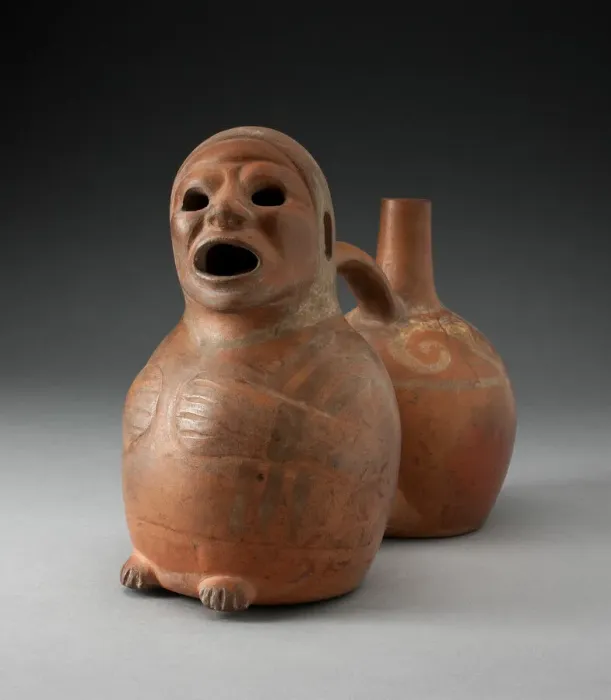 Framed Print : Double Chambered Vessel in the Form of Seated Figure, Possibly Deceased, 100 B. C. / A. D Framed Print : Double Chambered Vessel in the Form of Seated Figure, Possibly Deceased, 100 B. C. / A. D