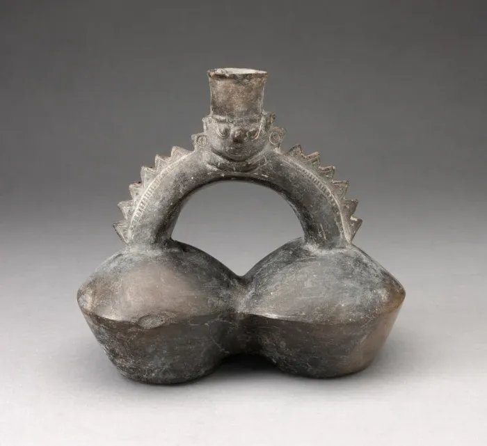 Framed Print : Double-Chambered Vessel with Serrated Stirrup Spout in Form of Human Head, A. D. 1200 / 1450 Framed Print : Double-Chambered Vessel with Serrated Stirrup Spout in Form of Human Head, A. D. 1200 / 1450