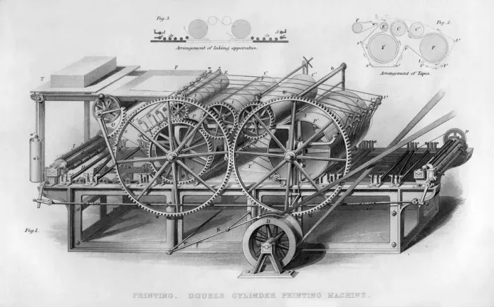 Framed Print : Double cylinder printing machine, 1866 Framed Print : Double cylinder printing machine, 1866