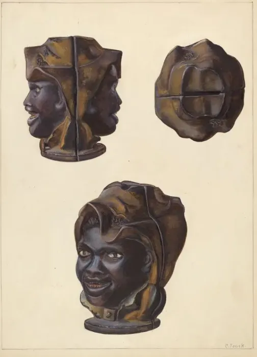 Framed Print : Double Faced Negro Head Bank, c. 1938. Creator: Clementine Fossek Framed Print : Double Faced Negro Head Bank, c. 1938. Creator: Clementine Fossek