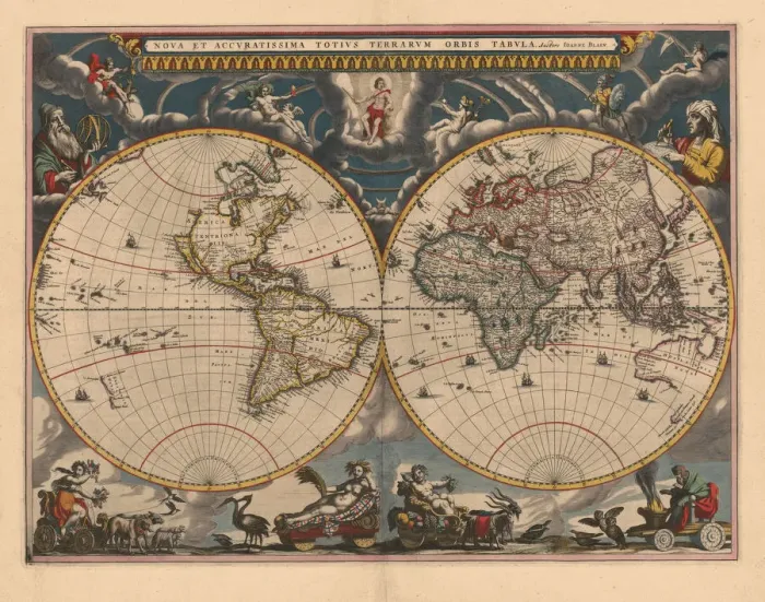 Framed Print : Double hemisphere map of the World, 1662. Artist: Blaeu, Joan (1596-1673) Framed Print : Double hemisphere map of the World, 1662. Artist: Blaeu, Joan (1596-1673)