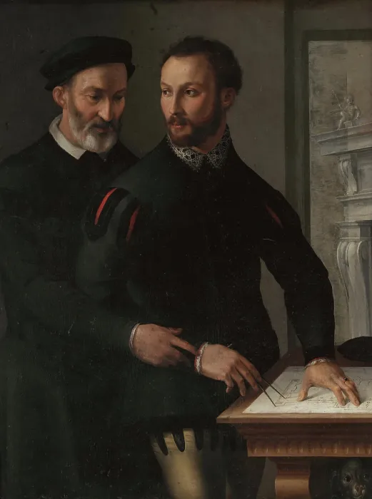 Framed Print : Double Male Portrait (Probably Portrait of Duke of Parma Ottavio Farnese and his Military... 1556. Creator: Manzuoli (Maso da San Friano), Tommaso (1531-1571)