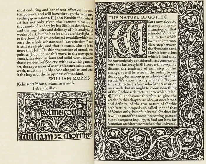 Framed Print : Double page from the book The Nature of Gothic by John Ruskin, 1892. Creator: Morris, William (1834-1896). Double page from the book The Nature of Gothic by John Ruskin, 1892. Creator: Morris, William (1834-1896) Framed Print : Double page from the book The Nature of Gothic by John Ruskin, 1892. Creator: Morris, William (1834-1896). Double page from the book The Nature of Gothic by John Ruskin, 1892. Creator: Morris, William (1834-1896)
