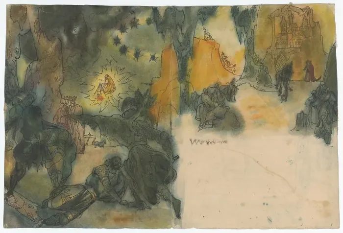 Framed Print : Double-page illustration to a fairy tale, 1940-1944. Creator: Jan Novak Framed Print : Double-page illustration to a fairy tale, 1940-1944. Creator: Jan Novak