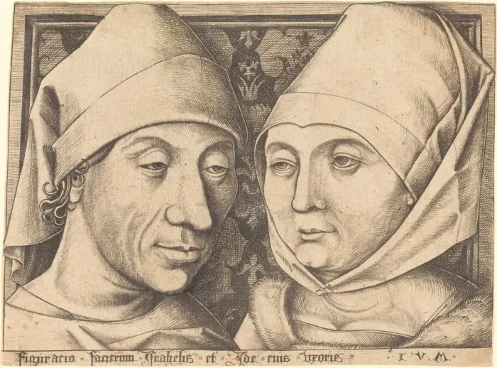 Framed Print : Double Portrait of Israhel van Meckenem and His Wife Ida, c. 1490 Framed Print : Double Portrait of Israhel van Meckenem and His Wife Ida, c. 1490