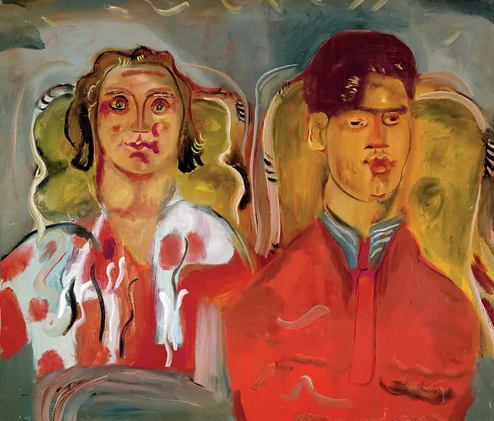 Framed Print : Double portrait No. 2 (Katharine and Anthony West), 1937. Creator: Frances Hodgkins Framed Print : Double portrait No. 2 (Katharine and Anthony West), 1937. Creator: Frances Hodgkins