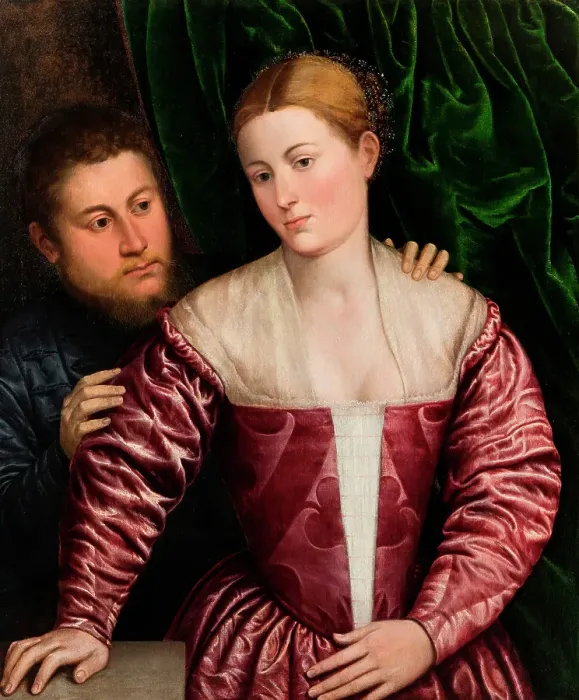 Framed Print : Double Portrait of a Venetian Woman and her Cavalier, c1560. Creator: Paris Bordone Framed Print : Double Portrait of a Venetian Woman and her Cavalier, c1560. Creator: Paris Bordone