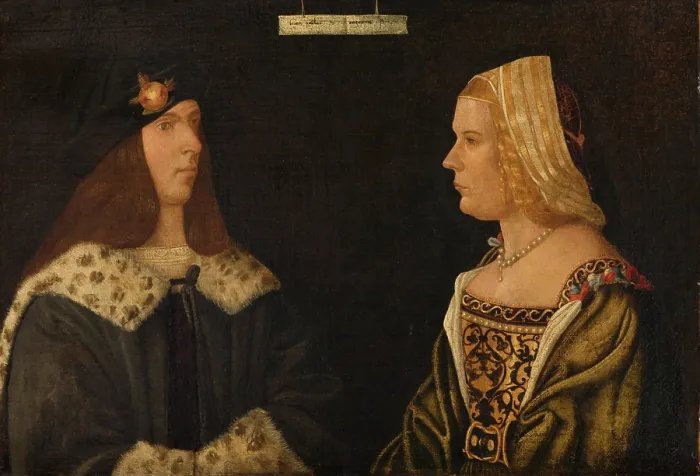 Framed Print : Double Portrait of a Young Man and Young Woman, c1520. Creator: Giovanni Paolo d Agostino. Double Portrait of a Young Man and Young Woman, c1520 Framed Print : Double Portrait of a Young Man and Young Woman, c1520. Creator: Giovanni Paolo d Agostino. Double Portrait of a Young Man and Young Woman, c1520