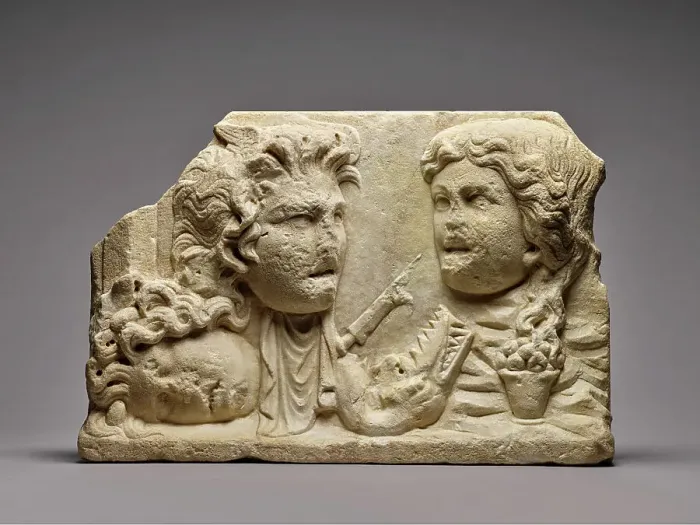 Framed Print : Double-Sided Relief with Theater Masks, mid-1st century A.D. Creator: Unknown Framed Print : Double-Sided Relief with Theater Masks, mid-1st century A.D. Creator: Unknown