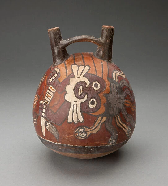 Double Spout and Bridge Vessel Depicting Costumed Performer with Snake Headdress