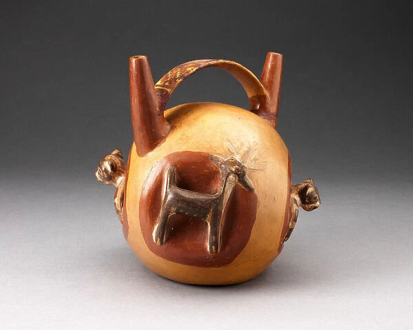 Double Spout Bridge Vessel with Molded Animals Emerging from Sides, A. D. 500  /  800