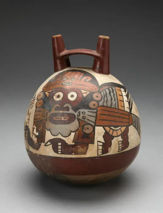 Framed Print : Double Spout Vessel Depicting Costumed Figure with Bird Attributes, Holding a Staff Framed Print : Double Spout Vessel Depicting Costumed Figure with Bird Attributes, Holding a Staff