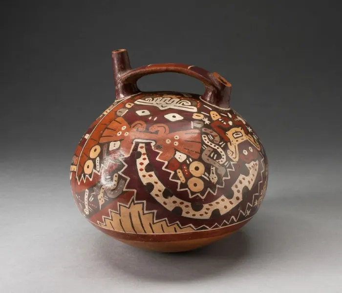 Framed Print : Double Spout Vessel Depicting Costumed Ritual Performer with Intricate Streamers, 180 B. C Framed Print : Double Spout Vessel Depicting Costumed Ritual Performer with Intricate Streamers, 180 B. C
