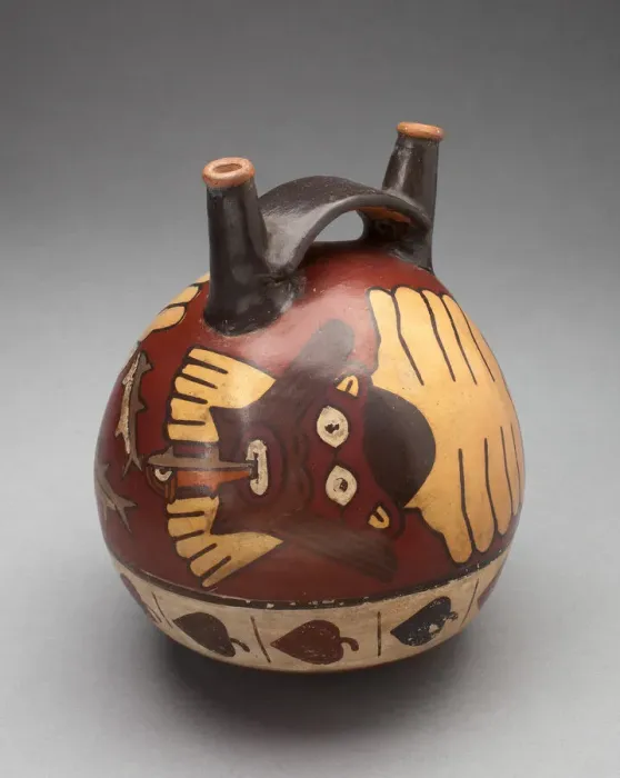 Framed Print : Double Spout Vessel Depicting a Costumed Ritual Performer with Sharks, 180 B. C. / A. D. 500 Framed Print : Double Spout Vessel Depicting a Costumed Ritual Performer with Sharks, 180 B. C. / A. D. 500
