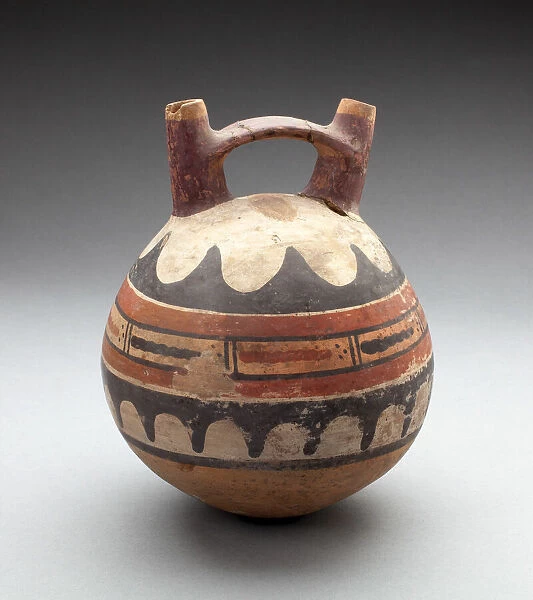 Double Spout Vessel Depicting Rows of Abstract Motifs, 180 B. C.  /  A. D. 500