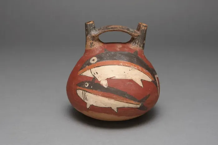Framed Print : Double Spout Vessel Depicting Sharks, 180 B. C. / A. D. 500. Creator: Unknown Framed Print : Double Spout Vessel Depicting Sharks, 180 B. C. / A. D. 500. Creator: Unknown
