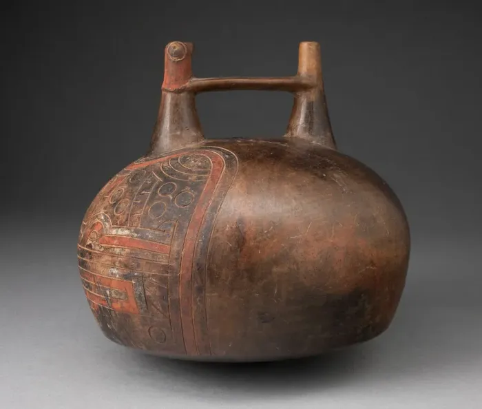 Framed Print : Double Spout Vessel with Incised and Painted Abstract Feline Head, 650 / 150 B. C Framed Print : Double Spout Vessel with Incised and Painted Abstract Feline Head, 650 / 150 B. C