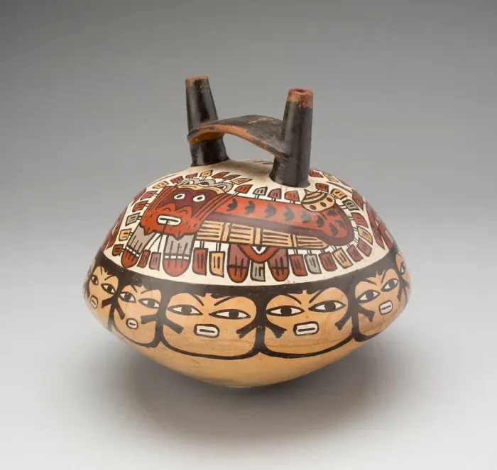 Framed Print : Double-Spouted Vessel Depicting Masked Felines, 180 B. C.  /  A. D. 500. Creator: Unknown