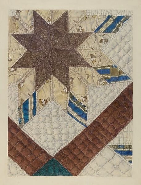 Double Star Patchwork Quilt, c. 1939. Creator: Maud M Holme