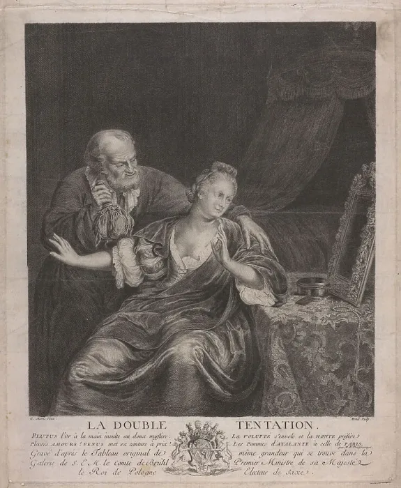 Framed Print : Double Temptation, 18th century. Artist: Mesnil (Menil), Elie (active Mid of 18th cen. ) Framed Print : Double Temptation, 18th century. Artist: Mesnil (Menil), Elie (active Mid of 18th cen. )