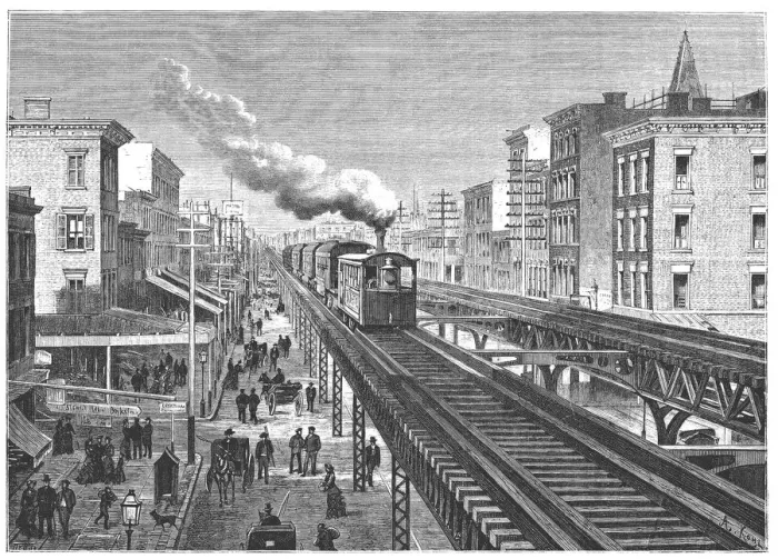 Framed Print : Double way overhead railway, circulating by the Seventh Avenue in New - York, engraving 1872 Framed Print : Double way overhead railway, circulating by the Seventh Avenue in New - York, engraving 1872